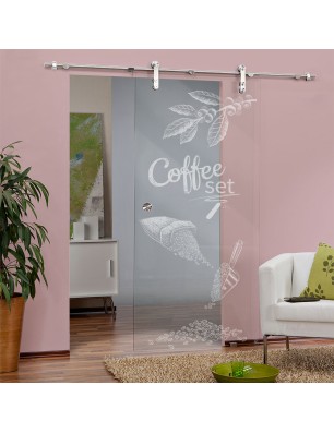 Glasschiebetür PIPE-LINE Coffee Set Gelasert Auf Klarglas