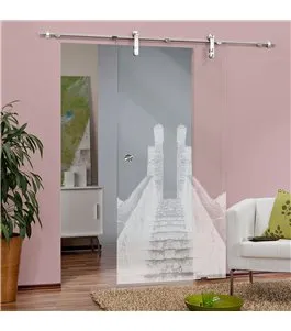 Glasschiebetür PIPE-LINE Treppe Gelasert Auf Klarglas