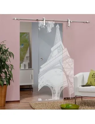 Glasschiebetür PIPE-LINE Eifelturm 3 Gelasert Auf Klarglas