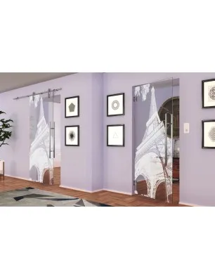 Glasschiebetür PIPE-LINE Eifelturm 3 Gelasert Auf Klarglas