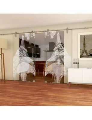 Glasschiebetür PIPE-LINE Eifelturm 3 Gelasert Auf Klarglas