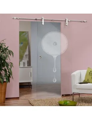 Glasschiebetür PIPE-LINE Orange Gelasert Auf Klarglas