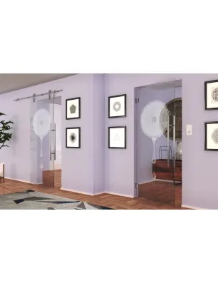 Glasschiebetür PIPE-LINE Orange Gelasert Auf Klarglas