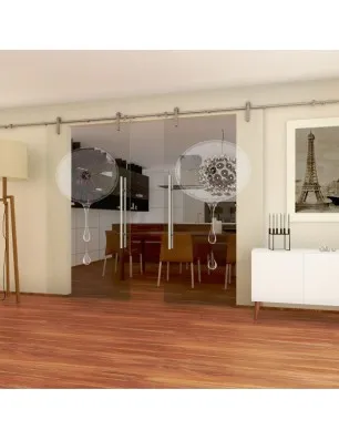 Glasschiebetür PIPE-LINE Orange Gelasert Auf Klarglas