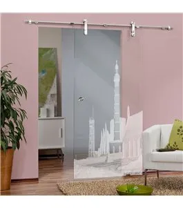 Glasschiebetür PIPE-LINE Leuchtturm 6 Gelasert Auf Klarglas