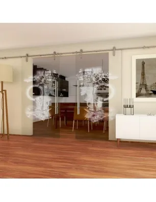 Glasschiebetür PIPE-LINE Meer Gelasert Auf Klarglas