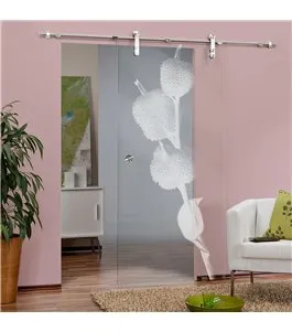 Glasschiebetür PIPE-LINE Pflanze Gelasert Auf Klarglas