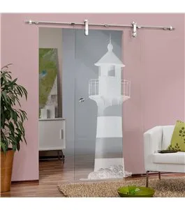 Glasschiebetür PIPE-LINE Leuchtturm 2 Gelasert Auf Klarglas