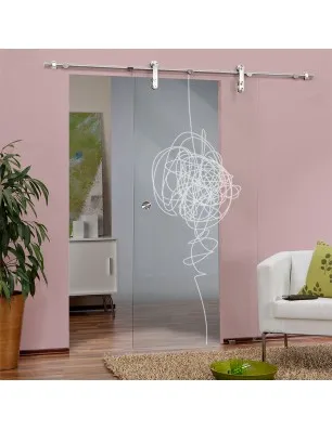 Glasschiebetür PIPE-LINE Abstrakt 8 Gelasert Auf Klarglas