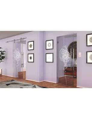 Glasschiebetür PIPE-LINE Abstrakt 8 Gelasert Auf Klarglas