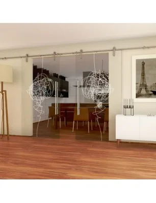 Glasschiebetür PIPE-LINE Abstrakt 8 Gelasert Auf Klarglas