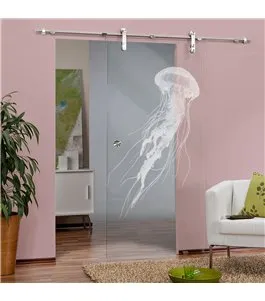 Glasschiebetür PIPE-LINE Qualle II Gelasert Auf Klarglas