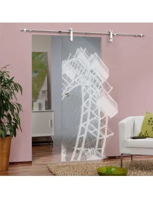 Glasschiebetür PIPE-LINE Riesenrad Gelasert Auf Klarglas