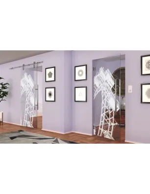 Glasschiebetür PIPE-LINE Riesenrad Gelasert Auf Klarglas