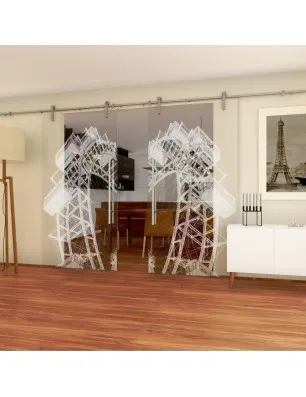 Glasschiebetür PIPE-LINE Riesenrad Gelasert Auf Klarglas