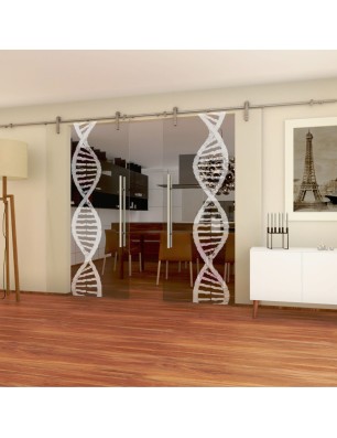 Glasschiebetür PIPE-LINE "DNA" Gelasert Auf Klarglas