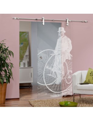 Glasschiebetür PIPE-LINE Vintage Bike Gelasert Auf Klarglas