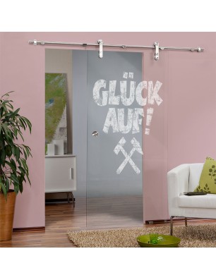 Glasschiebetür PIPE-LINE Glück Auf Gelasert Auf Klarglas