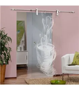 Glasschiebetür PIPE-LINE Kaffee Gelasert Auf Klarglas