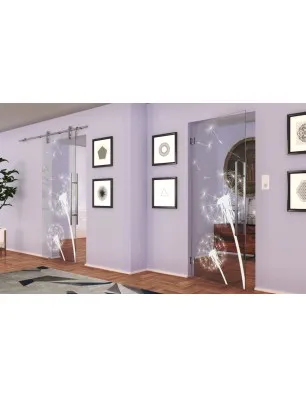 Glasschiebetür PIPE-LINE Pusteblume Gelasert Auf Klarglas