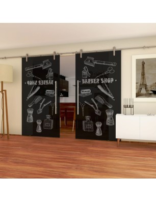 Glasschiebetür PIPE-LINE Barber Shop Gelasert Auf Grauglas