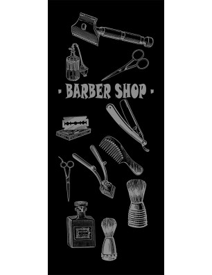 Glasschiebetür PIPE-LINE Barber Shop Gelasert Auf Grauglas
