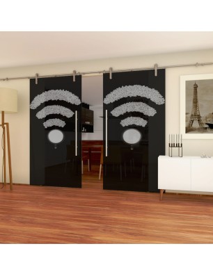Glasschiebetür PIPE-LINE Kaffee - Wifi Gelasert Auf Grauglas
