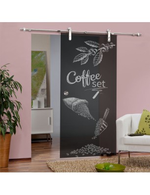Glasschiebetür PIPE-LINE Coffee Set Gelasert Auf Grauglas