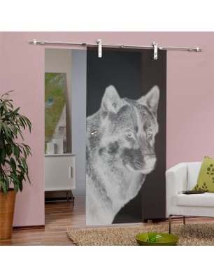 Glasschiebetür PIPE-LINE Wolf 5 Gelasert Auf Grauglas