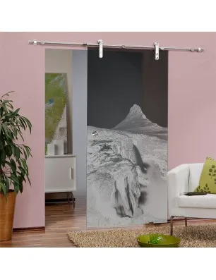 Glasschiebetür PIPE-LINE Berg Gelasert Auf Grauglas