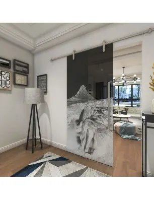 Glasschiebetür PIPE-LINE Berg Gelasert Auf Grauglas