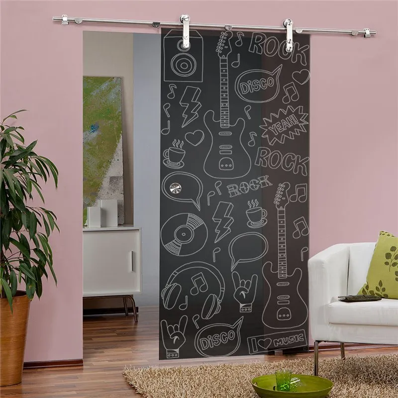 Glasschiebetür PIPE-LINE Rock and Roll Gelasert Auf Grauglas Glasschiebetür PIPE-LINE Rock and Roll Gelasert Auf Grauglas