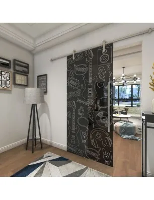 Glasschiebetür PIPE-LINE Rock and Roll Gelasert Auf Grauglas