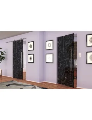 Glasschiebetür PIPE-LINE Rock and Roll Gelasert Auf Grauglas