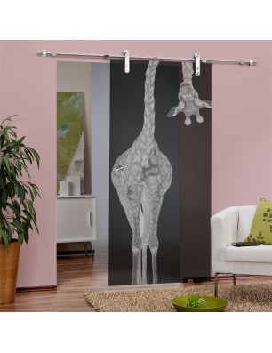 Glasschiebetür PIPE-LINE Giraffenhals Gelasert Auf Grauglas