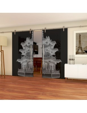Glasschiebetür PIPE-LINE Pagode II Gelasert Auf Grauglas