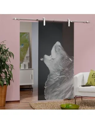 Glasschiebetür PIPE-LINE Wolf 2 Gelasert Auf Grauglas