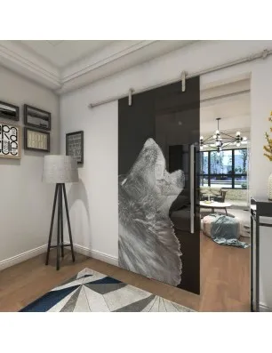 Glasschiebetür PIPE-LINE Wolf 2 Gelasert Auf Grauglas