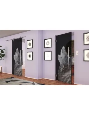 Glasschiebetür PIPE-LINE Wolf 2 Gelasert Auf Grauglas