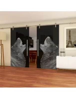 Glasschiebetür PIPE-LINE Wolf 2 Gelasert Auf Grauglas