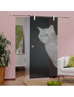 Glasschiebetür PIPE-LINE Cats Gelasert Auf Grauglas