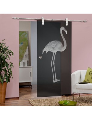 Glasschiebetür PIPE-LINE Flamingo Gelasert Auf Grauglas