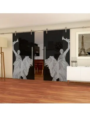 Glasschiebetür PIPE-LINE Rom Gelasert Auf Grauglas