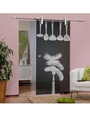 Glasschiebetür PIPE-LINE Kitchen Gelasert Auf Grauglas