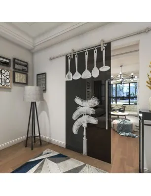 Glasschiebetür PIPE-LINE Kitchen Gelasert Auf Grauglas