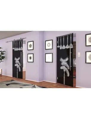 Glasschiebetür PIPE-LINE Kitchen Gelasert Auf Grauglas