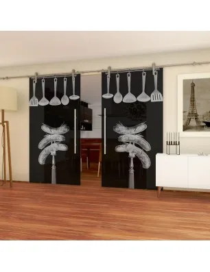 Glasschiebetür PIPE-LINE Kitchen Gelasert Auf Grauglas