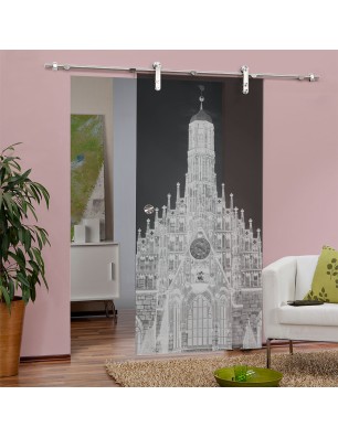 Glasschiebetür PIPE-LINE Frauenkirche Gelasert Auf Grauglas