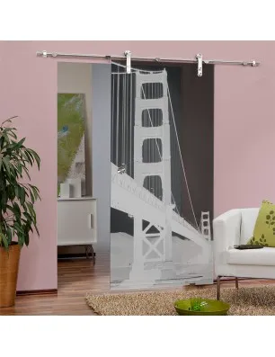 Glasschiebetür PIPE-LINE San Fransisco Gelasert Auf Grauglas