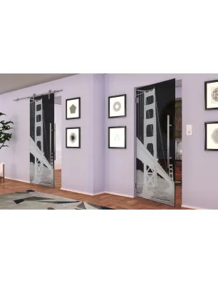 Glasschiebetür PIPE-LINE San Fransisco Gelasert Auf Grauglas